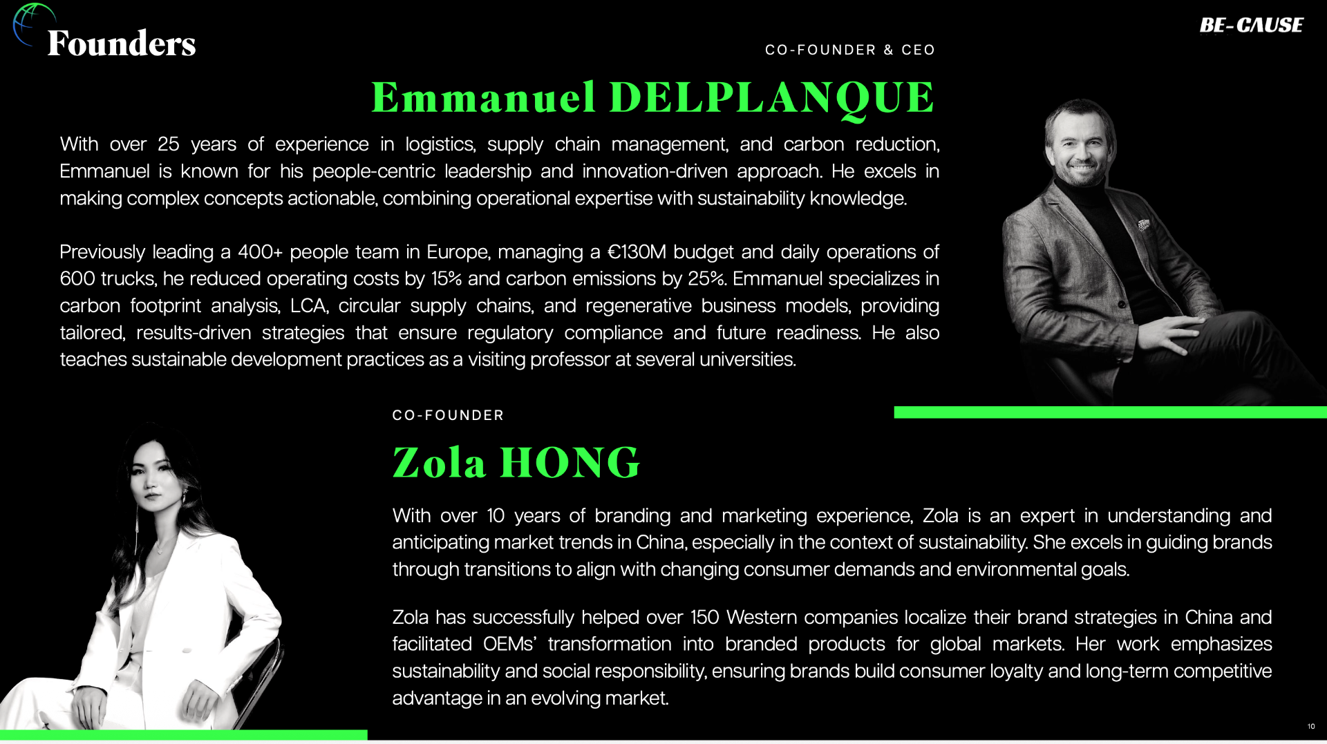 Emmanuel DELPLANQUE & Zola HONG — co-founders of BE-CAUSE