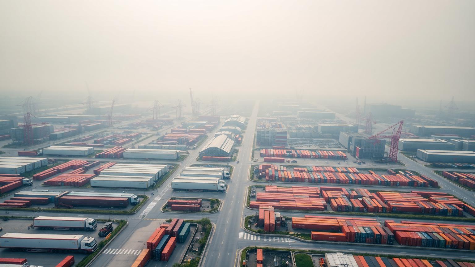 Aerial view of a vast Chinese logistics and industrial park